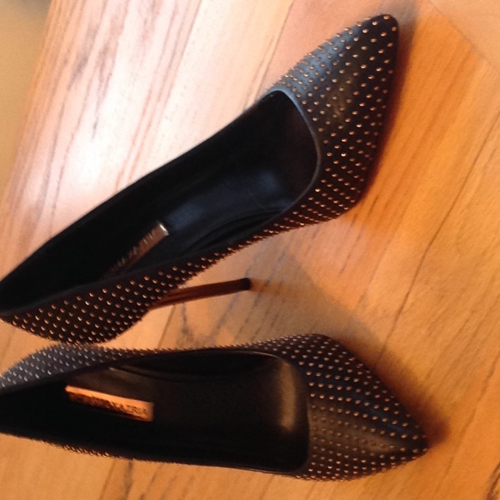 Studded black leather 4 inch stilettos